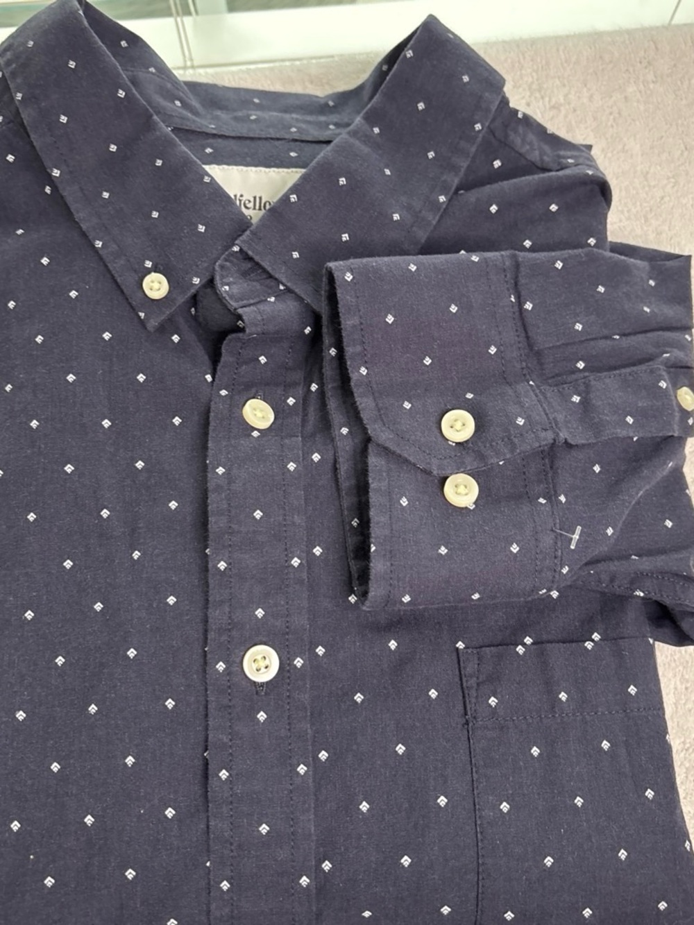 Goodfellow & Co Navy Button-Down Shirt with White Micro Diamond Pattern